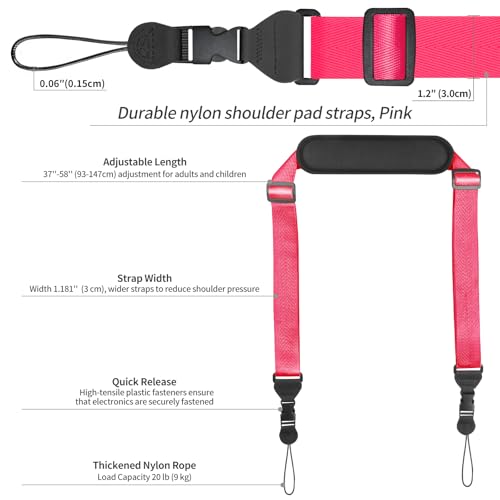 FIEIL Universal Shoulder Strap, Neoprene Padded Bag Strap with Double Adjustable Buckles, Replacement Comfortable Neck Strap for Camera, Cellphone Tablet,iPad, Laptop, Binocular, Luggage Bag(Fuchsia) - color: Fuchsia