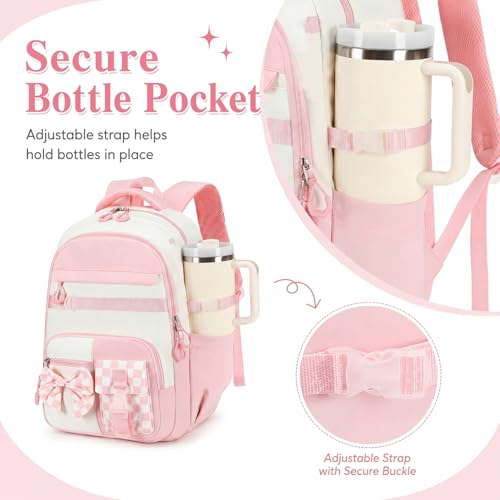 CAMTOP Girls Backpack with Lunch Box & Pencil Case Set, School Backpack for Girls with Large Water Bottle Holder Straps, Waterproof Kids Backpack, Cute Bookbag for Elementary School & Travel - color: Pink White