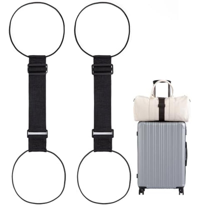 2 Pack Luggage Connector Straps for Suitcases 25 Colors, Adjustable Elastic Travel Bag Strap with Dual Stability Design, Add-a-Bag Hands-Free Luggage Belt, Fits Most Carry-On & Checked Luggage - color: Black
