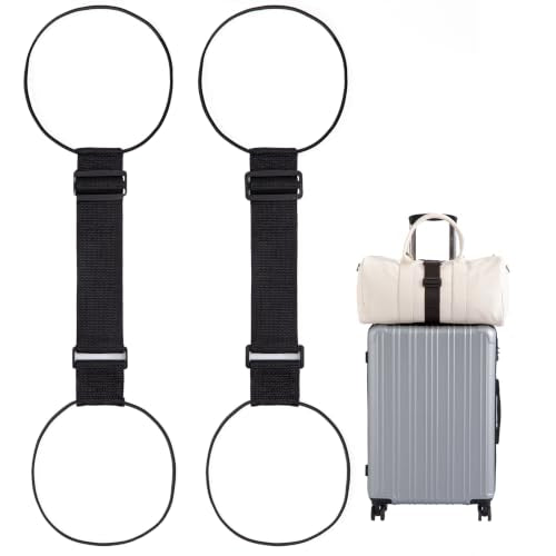 2 Pack Luggage Connector Straps for Suitcases 25 Colors, Adjustable Elastic Travel Bag Strap with Dual Stability Design, Add-a-Bag Hands-Free Luggage Belt, Fits Most Carry-On & Checked Luggage - color: Black