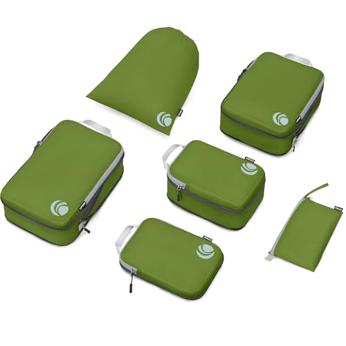 Cipway Compression Packing Cubes Set, Ultralight Expandable Travel Packing Organizers for Carry on Luggage (Green 6pcs) - color: Green, size: 6PCS