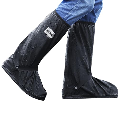 Waterproof Shoe Covers, Reusable & Foldable Rain Boot Shoe Cover with Zipper, Non-Slip, Reflector, Men Women Rain Gear, Black - size: Large Wide