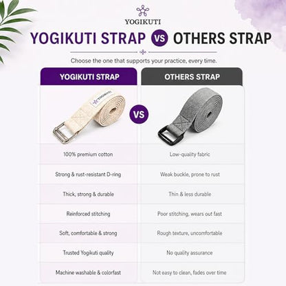 Yogikuti Premium Cotton Yoga Strap | Adjustable Yoga Belt for Stretching, Flexibility, Balance & Alignment | Yoga Accessories for Beginners, Pilates, Meditation, Exercise, Fitness & Physical Therapy - size: 7Ft(2mtr)