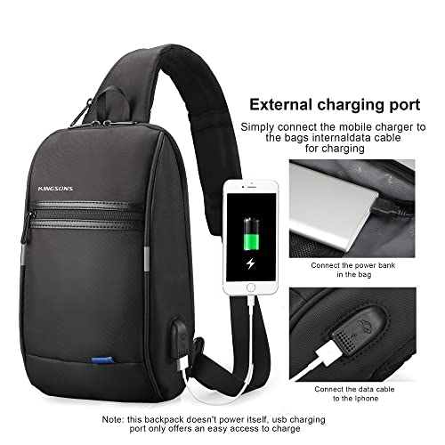 Kingsons Mini Sling Bag Hiking Daypack for Men, Waterproof Little Crossbody Travel Shoulder Bag, Small Anti-Theft Backpack Camping Bag for Traveling, Leisure, Commuting, Fit for 9.7" ipad Black… - color: Black-c