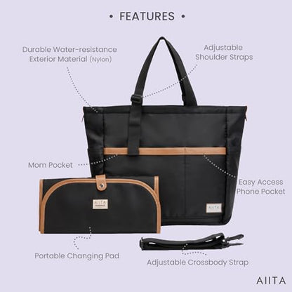 Diaper Bag Tote with Changing Pad, 20L Convertible Baby Bag with 12 Pockets and Insulated Bottle Holders, Crossbody Backpack for Travel, Black - color: Black