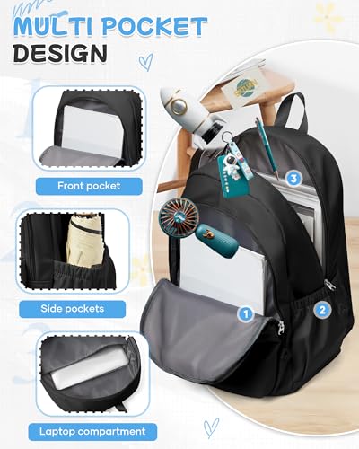 Black Backpack for School, High School Bookbag Back Pack for Teens Girls Boys, Lightweight College Backpack Bookbag for Women Men, Simple Casual Daypack Backpack Mochilas Escolares para Adolescentes - color: A0-black