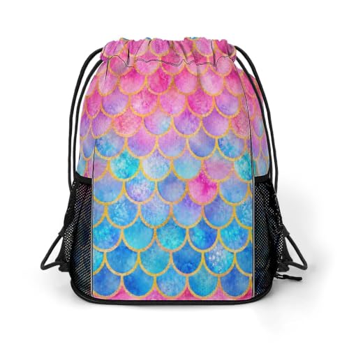 Mermaid Drawstring Backpack Gym Bag With Shoe Compartment String Bag Sport Beach Swimming Sackpack For Women Men - color: Mermaid