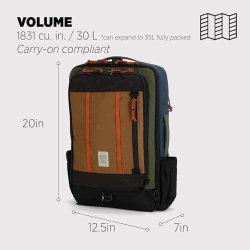 Topo Designs Global Travel Bag 30-40 Liter - Carry-on Compliant Versatile Pack, 3 Carry Options, External Laptop Sleeve (30L, Olive/Dark Khaki) - color: Olive/Dark Khaki, size: 30L