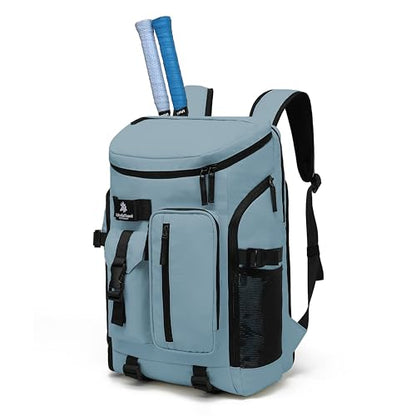 tennis mountain climbing travel backpack, independent shoe compartment for sports and fitness, waterproof 15.6-inch computer bag - color: Grey water blue