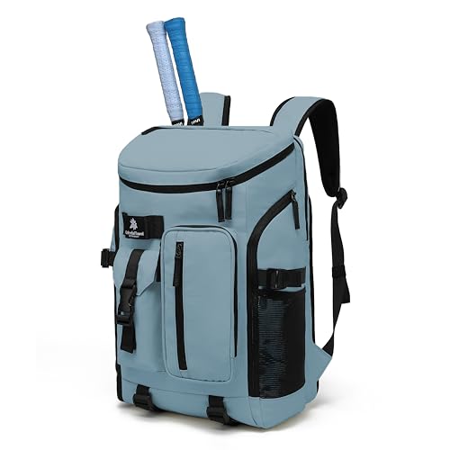 tennis mountain climbing travel backpack, independent shoe compartment for sports and fitness, waterproof 15.6-inch computer bag - color: Grey water blue