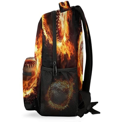 Large Backpack with 15.6 Inch Laptop Compartment, Baseball Ball Fire Adult Backpack for Work, Travel & School College Boys Girls - color: Baseball Ball Fire