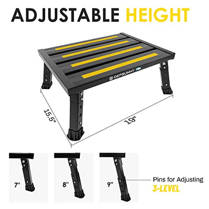 Adjustable Height Aluminum RV Step, Stable Foldable Platform Step Stool, Supports Up to 1,000 lb, Non-Slip Rubber Feet and Platform Mat, Easy to Carry (Black) - color: Black