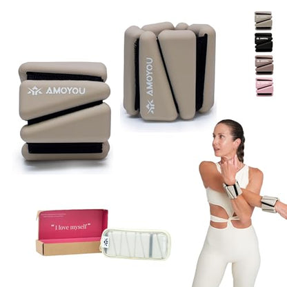 AMOYOU Wrist & Ankle Weights for Women – 2 lb Ankle Weights (Set of 2, 1 lb Each) | Arm Weights for Women | Leg Weights for Walking, Yoga, Cardio & Strength Training - color: Beige