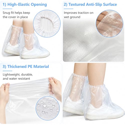 10 Pairs Waterproof Shoe Covers for Rain, Rain Shoe Covers Disposable for Men and Women, Non Slip PE Rain Shoe Covers, Perfect for Outdoor Use, Travel, Farm, Hiking (Transparent)