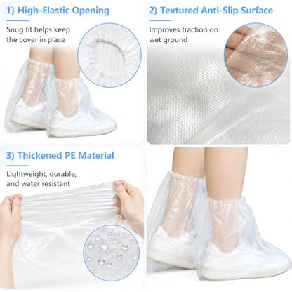 10 Pairs Waterproof Shoe Covers for Rain, Rain Shoe Covers Disposable for Men and Women, Non Slip PE Rain Shoe Covers, Perfect for Outdoor Use, Travel, Farm, Hiking (Transparent)