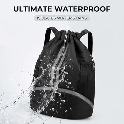 2-Pack Drawstring Backpack Bags with Shoe Compartment, Large Capacity Basketball Bag, Water-Resistant, Lightweight, for Soccer, Basketball, Sports, Swimming, Beach, Soccer Bag for Men