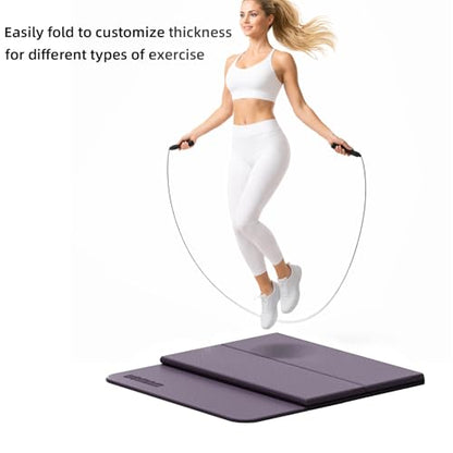 Folding Yoga Mat Extra Thick 0.4 Inch, Foldable Yoga Mat 75 x 26 Inches, TPE Exercise Mat, 7-Panel Non Slip Cushioned Fitness Mat for Yoga, Pilates, Stretching, Home Workout - color: Purple