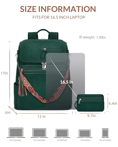 SYTRAH Leather Laptop Backpack for Women Designer Laptop Bag, 16.5 inch Travel Computer Backpacks Purse with Tassel for Work Business with Satchel Purse Green - color: Green