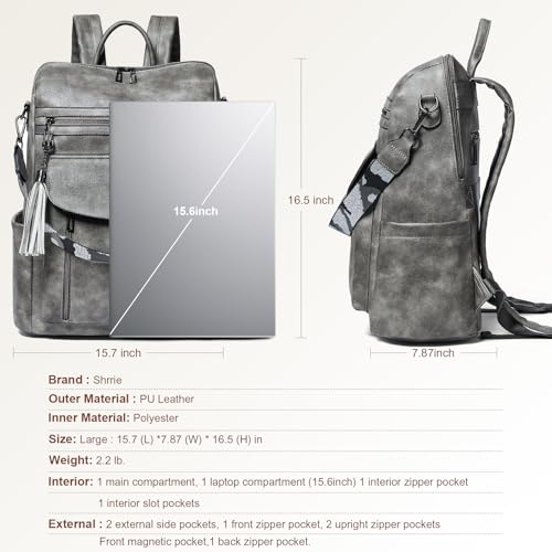 Shrrie Laptop Backpack for Women 15.6 inch,Travel Leather Backpack Purse Nurse Teacher Carry on Backpack Computer Bag,Professional Water-Resistant College Business Work Casual Daypack,Deep Gray - color: Two-toned Deep Gray