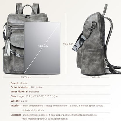Shrrie Laptop Backpack for Women 15.6 inch,Travel Leather Backpack Purse Nurse Teacher Carry on Backpack Computer Bag,Professional Water-Resistant College Business Work Casual Daypack,Deep Gray - color: Two-toned Deep Gray