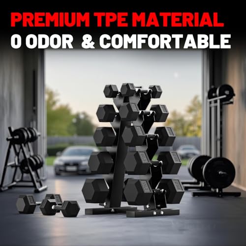 PAPABABE Dumbbell Set, Rubber Encased Home Gym Dumbbells, Weight Dumbbells for Women & Men, Hand Weights for Home Gym & Strength Training - size: 110 lb Set (Pair of 5, 10, 15, 25), style: Rubber Grip