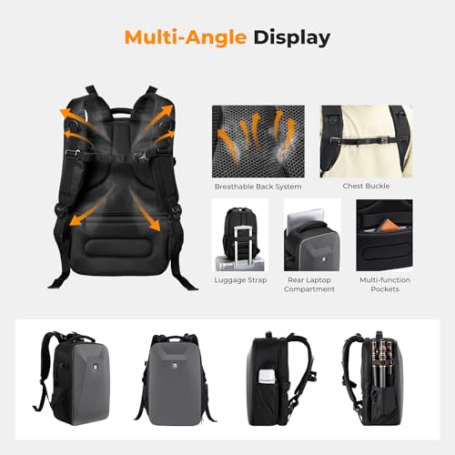 K&F CONCEPT Camera Backpack,Hardshell Photography DSLR Camera Bag with 15-15.6 Inch Laptop Compartment Waterproof Hard Shell Camera Case - color: Deep Grey