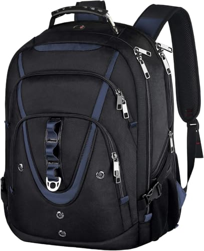 17.3 Laptop Backpack for Men Women, Extra Large Travel laptop Backpack with Rain Cover, TSA Friendly Flight Approved with RFID Anti Theft Pocket, Water Resistant School BookBag - color: Black-blue, size: 17inch(19.0 *14.6*10")