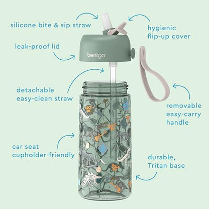 Bentgo Kids Water Bottle 2-Pack - Leak-Proof Durable Tritan BPA-Free 15 oz Cup for Kids/Toddlers Ages 3+; Bite & Sip Spout + Dishwasher Safe for School/Sports/Daycare/Camp (Dinosaur/Dino Fossils) - color: Dinosaur & Dino Fossils