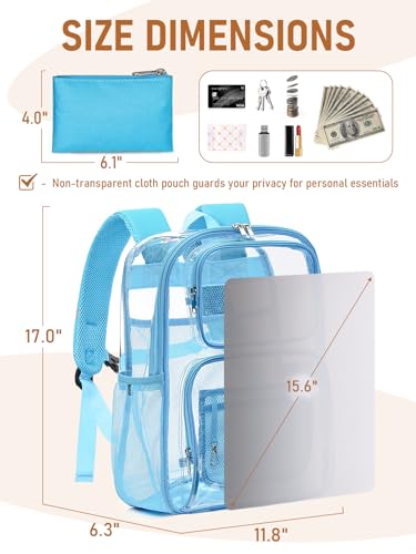 Clear Backpack Heavy Duty for Women Men Boys Girls, Large Clear Bookbag See Through Backpack for School College - color: 8#light+pouch-no Reflective Strips