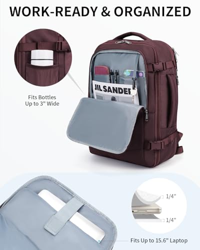 ECOHUB Carry On Travel Backpack, Expandable Airlines Personal Item Bag 18x14x8, Water Resistant 17 inch Laptop Backpack Flight Approved, 12 Pockets 30L Work Backpacks with Wet Pocket & Cable Slot, Red - color: Red, size: 18 inch underseat