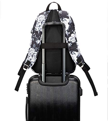 Kinmac White Rose Pattern 15 inch Waterproof Laptop Travel Outdoor Backpack With USB Charging Port For 13 inch 14 inch and 15.6 inch Laptop - color: White Rose