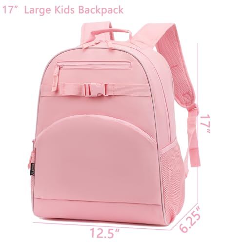 FlowFly Kids Backpack for Toddler Boys Girls, Simple Lightweight Bookbag for Daycare Kindergarten Elementary School Travel, Small Modern Bag (Large), Pink - color: Pink, style: Kids Large: 17l