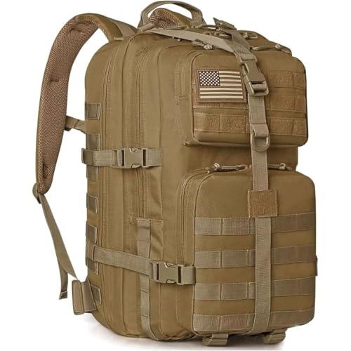 REEBOW GEAR Military Tactical Backpack for Men Large Army 3 Day Assault Pack Molle Hiking Daypack Bag (Brown-Tan) - color: Brown-tan