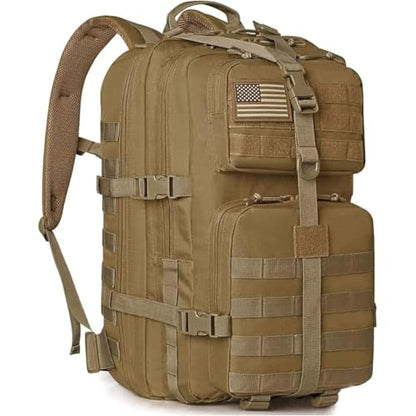 REEBOW GEAR Military Tactical Backpack for Men Large Army 3 Day Assault Pack Molle Hiking Daypack Bag (Brown-Tan) - color: Brown-tan