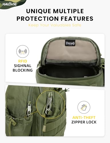 HALOVIE Anti-theft Tactical Sling Bag RFID ArmyGreen Military Shoulder Bag with Phone Pack EDC Molle Crossbody Bag for men - color: Armygreen