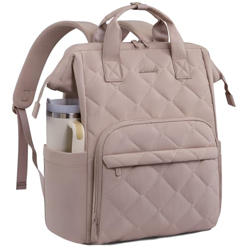 LOVEVOOK Laptop Backpack for Women, 15.6 inch Work Travel Backpack Purse, Puffer Quilted Laptop Backpack Casual Daypack for Nurse Teacher，Nude Pink - color: Nude Pink, size: 15.6 inch