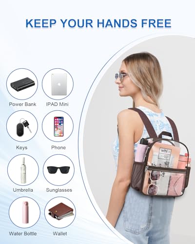 Clear Backpack for Stadium Events, 12x12x6 Small Clear Plastic bag with Reinforced Straps for Game Security Festival Concert - color: Chocolate