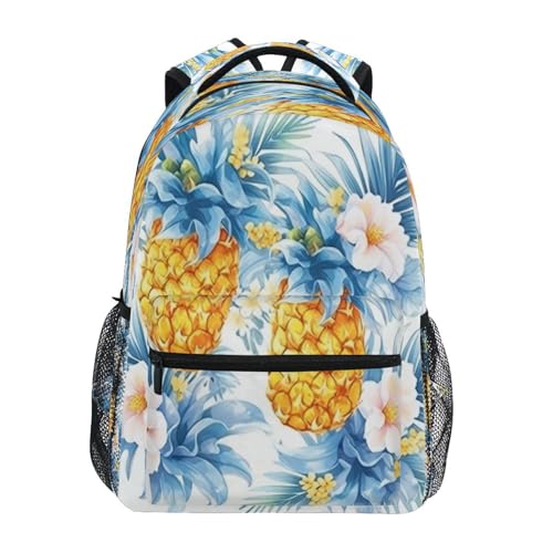 Cool Backpacks for Teens Boys Girls Fashion Business Work Bag with Chest Strap for College Work Sliced Pineapple and Flowers - color: Multicolor01