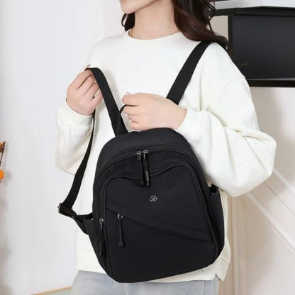 YANAER Mini Backpack Purse for Women Small Nylon Cute Light Weight Fashion Daypack for Work Travel Daily Backpack (Black) - color: Black
