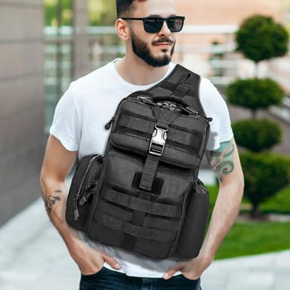 ALVOD Molle Assault Shoulder Bag, Military Crossbody Sling Backpack for Men, Outdoor Hiking Camping Rucksack Sling Bag（Black）