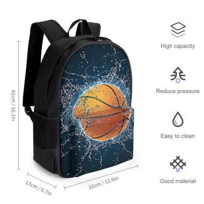 Black Basketball Backpack, Durable Polyester Daypack with Laptop Compartment, Reinforced Bottom, Adjustable Shoulder Straps And Multi Pockets for Travel And Daily Use - color: Black Basketball