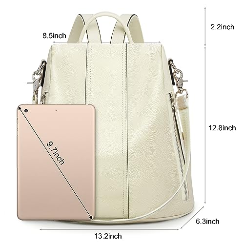 S-ZONE Leather Backpack Purses for Women Antitheft Rucksack Shoulder Bag Medium - color: White