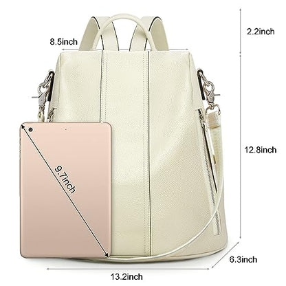 S-ZONE Leather Backpack Purses for Women Antitheft Rucksack Shoulder Bag Medium - color: White