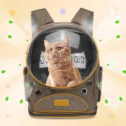 Pet Backpack Carrier, Portable and Ventilated, Oxford Cloth, Dog Cat Travel Bag with Transparent Cover 12.6", (Brown, 1 Pcs), Intended for Hiking/Camping/Traveling - color: Brown