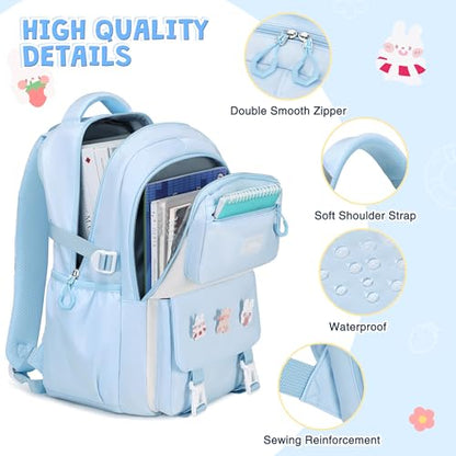 DIGOBAY 3PCS Girls Backpack for School, Kids Backpack for Girls with Lunch Box Pencil Case Set for Teen Girl Elementary Primary Middle High College School Bookbag with Cute Pins (Blue) - color: Blue