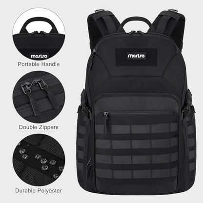 MOSISO 30L Military Tactical Backpack for Men, Daypack 3 Day Bug Out Bag Hiking Rucksack with Bottle Holder for Sport Outdoor Hiking Camping Training, Black