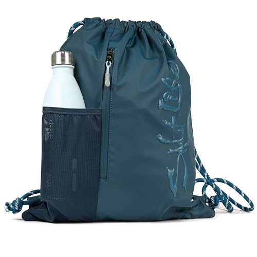 Salt Life Drawstring Backpack for Men and Women - Small Draw String Cinch Gym Bag with Water Bottle Pocket and Zipper Pocket - color: Indigo