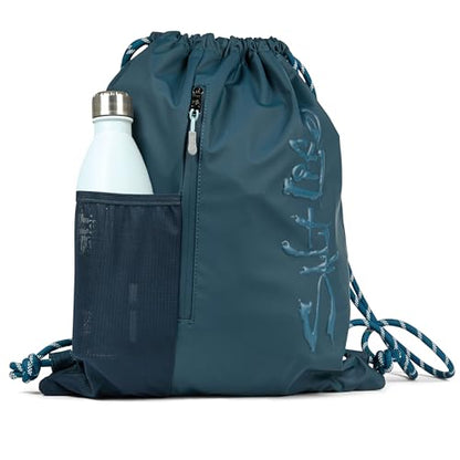 Salt Life Drawstring Backpack for Men and Women - Small Draw String Cinch Gym Bag with Water Bottle Pocket and Zipper Pocket - color: Indigo