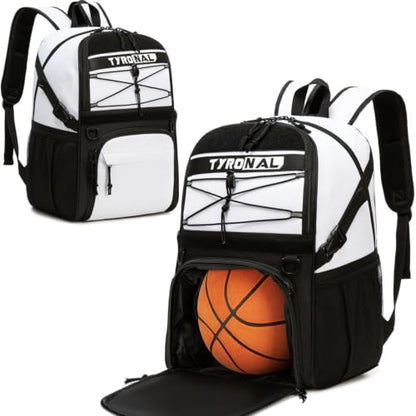 Basketball Bag Backpack with Ball Holder and Shoes Compartment - color: White
