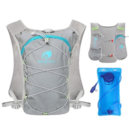 Lightweight Hydration Backpack with 2L Water Bladder for Men Women, Small Water Backpacks Running Vest for Hiking - color: Light Gray